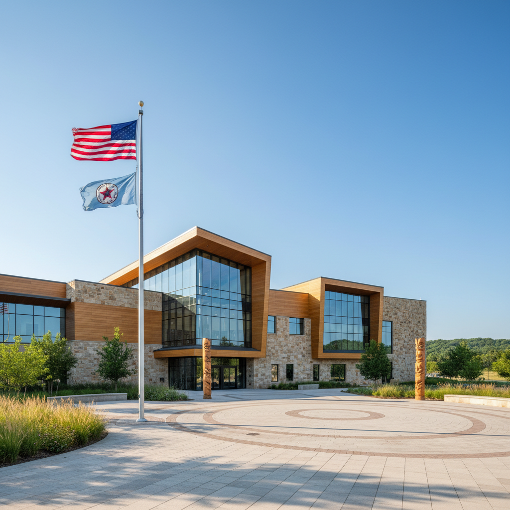 Aerial view of modern Cherokee Nation government and business campus in Tahlequah Oklahoma