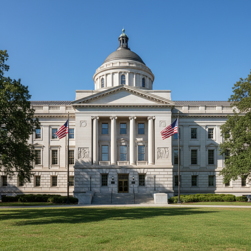 The Bureau of Indian Affairs building in Washington DC, formal government architecture, clear sky