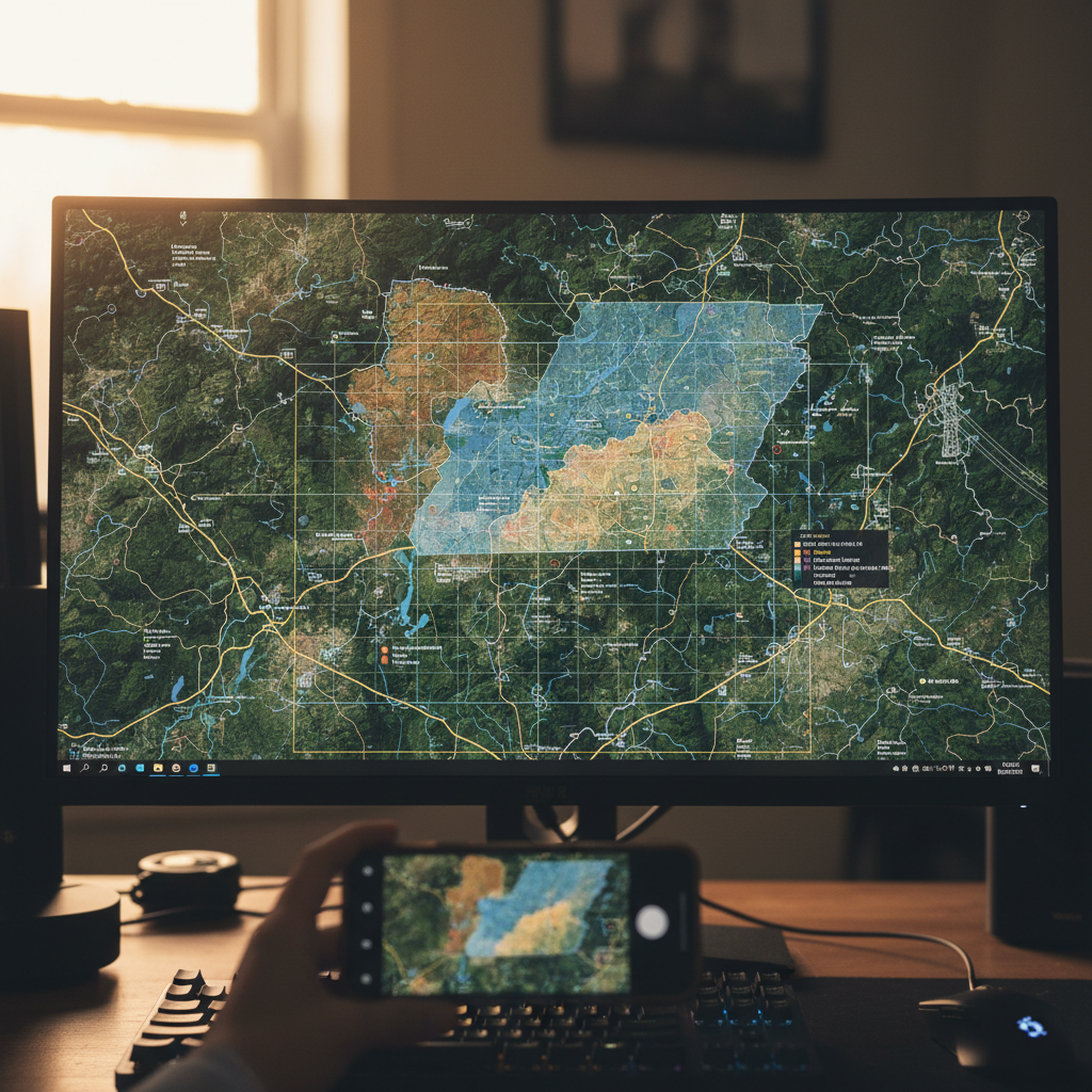 A detailed digital map of Cherokee Nation territory on a computer screen with GIS overlay layers