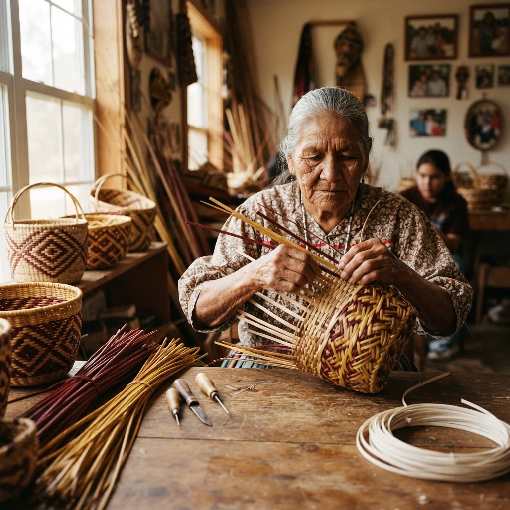 Photograph representing Cherokee Basket Weaving: Traditional Craft and Cultural Survival