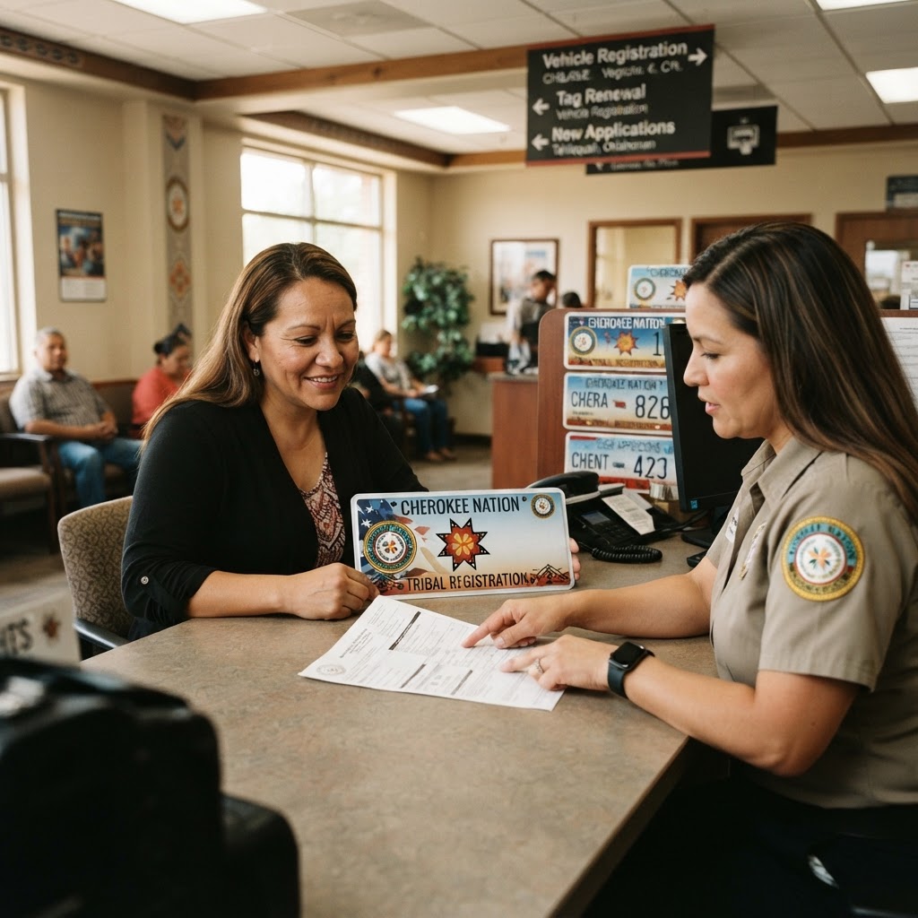 Photograph representing Cherokee Nation Tag Office: Vehicle Registration and Tribal License Plates